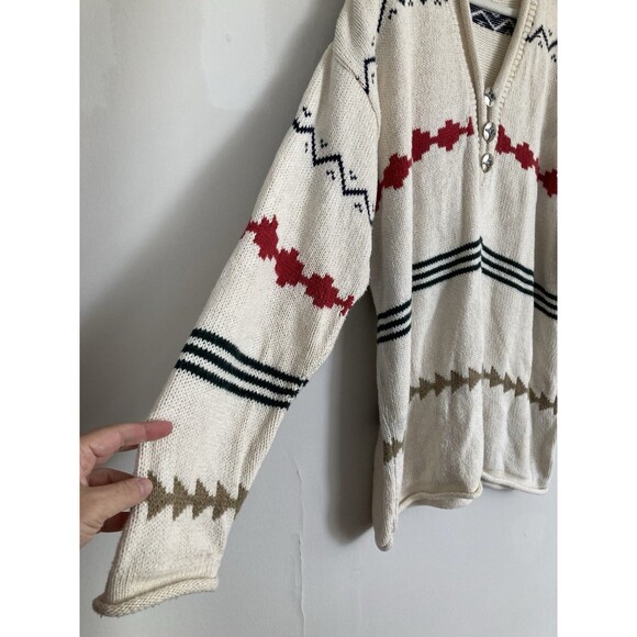 Vintage Cotton Impact Sweater LARGE Concho Buttons Stripe Southwest Western USA - Picture 2 of 8